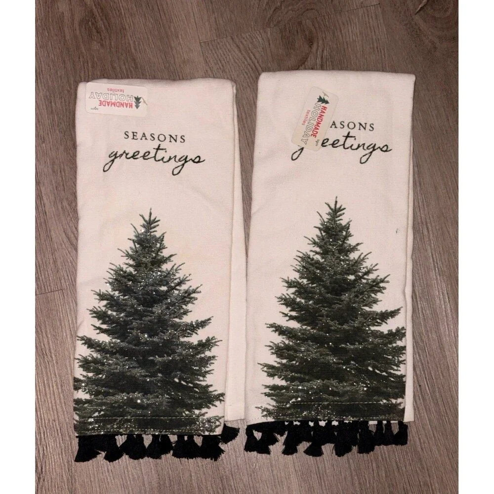 2 pack Handmade‎ Christmas Hand Towels sparkling trees NWT kitchen Hand Towel.